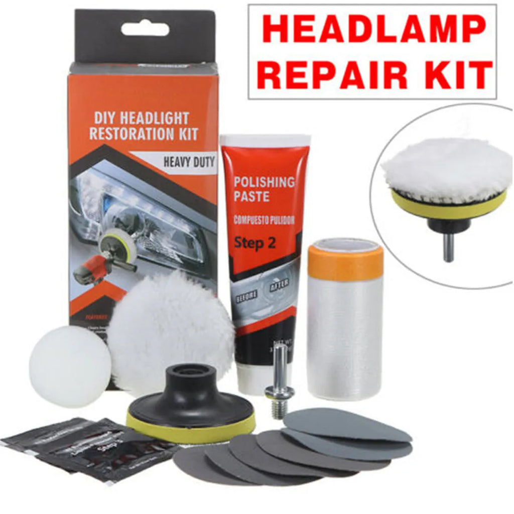 Carbon steel headlight repair tool kit for vehicle and machine repair, model style 10753.
