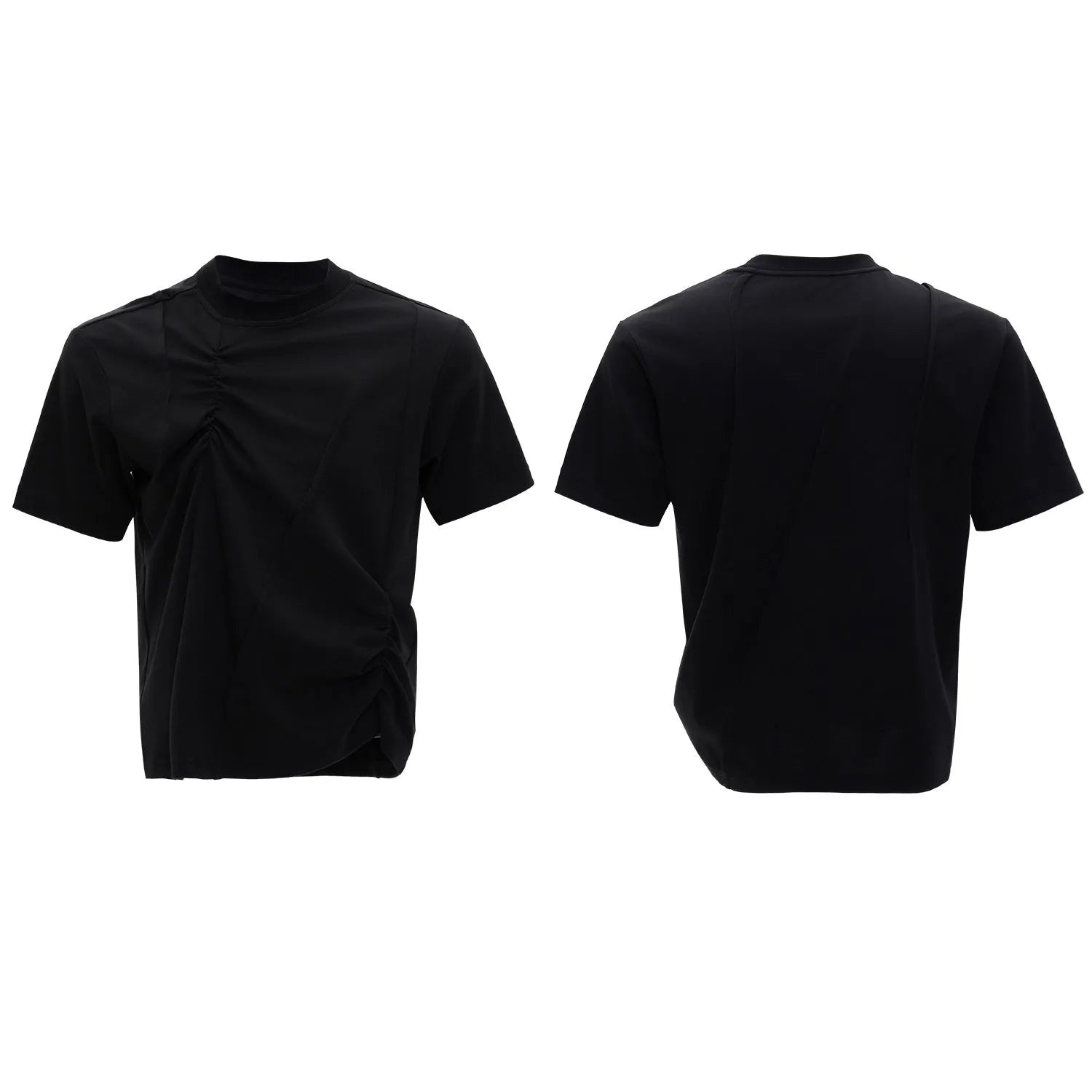 Men's loose fit grey cotton T-shirt with three-dimensional pleating detail on the front.