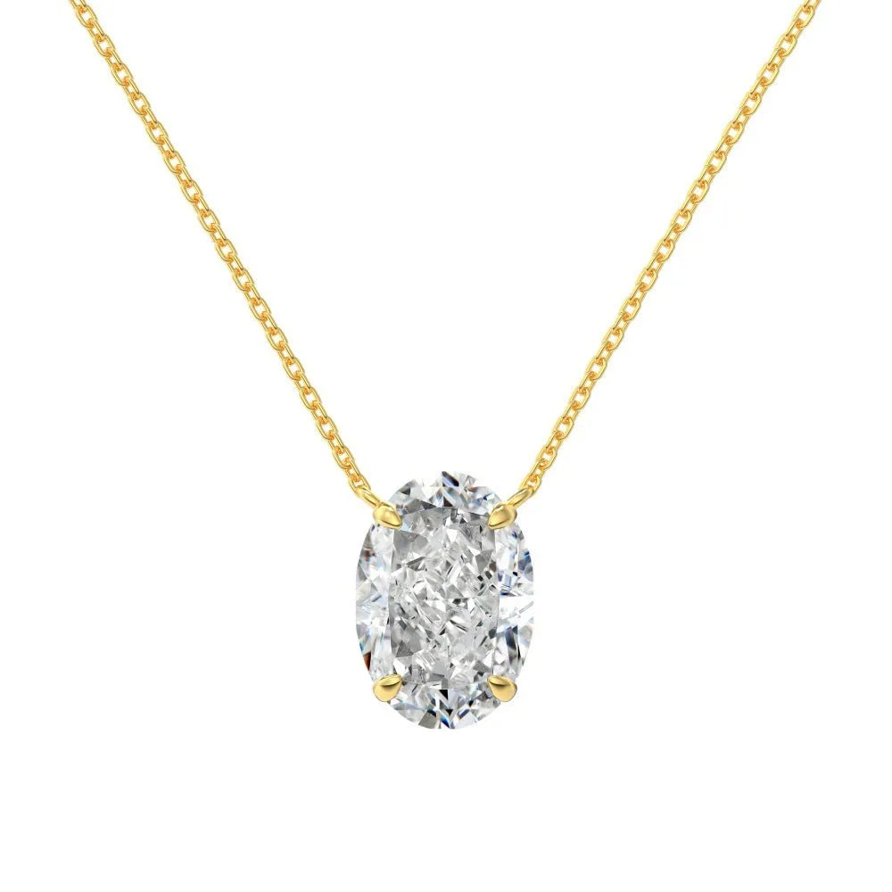 S925 sterling silver necklace with a geometric oval ice flower pendant in a choice of platinum or gold finish.