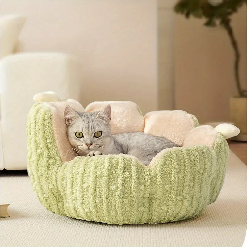 Soft fleece cat litter kennel in green colour showing both litter enclosure and pet bed functions