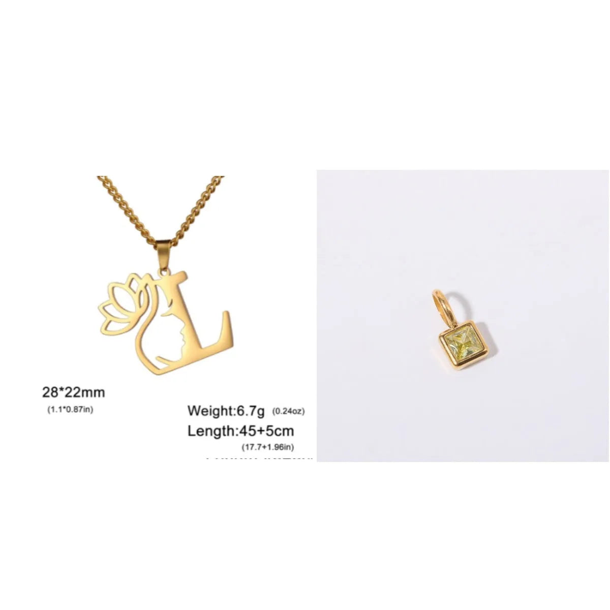 Stainless steel necklace with cross chain and a single initial letter pendant in gold tone.