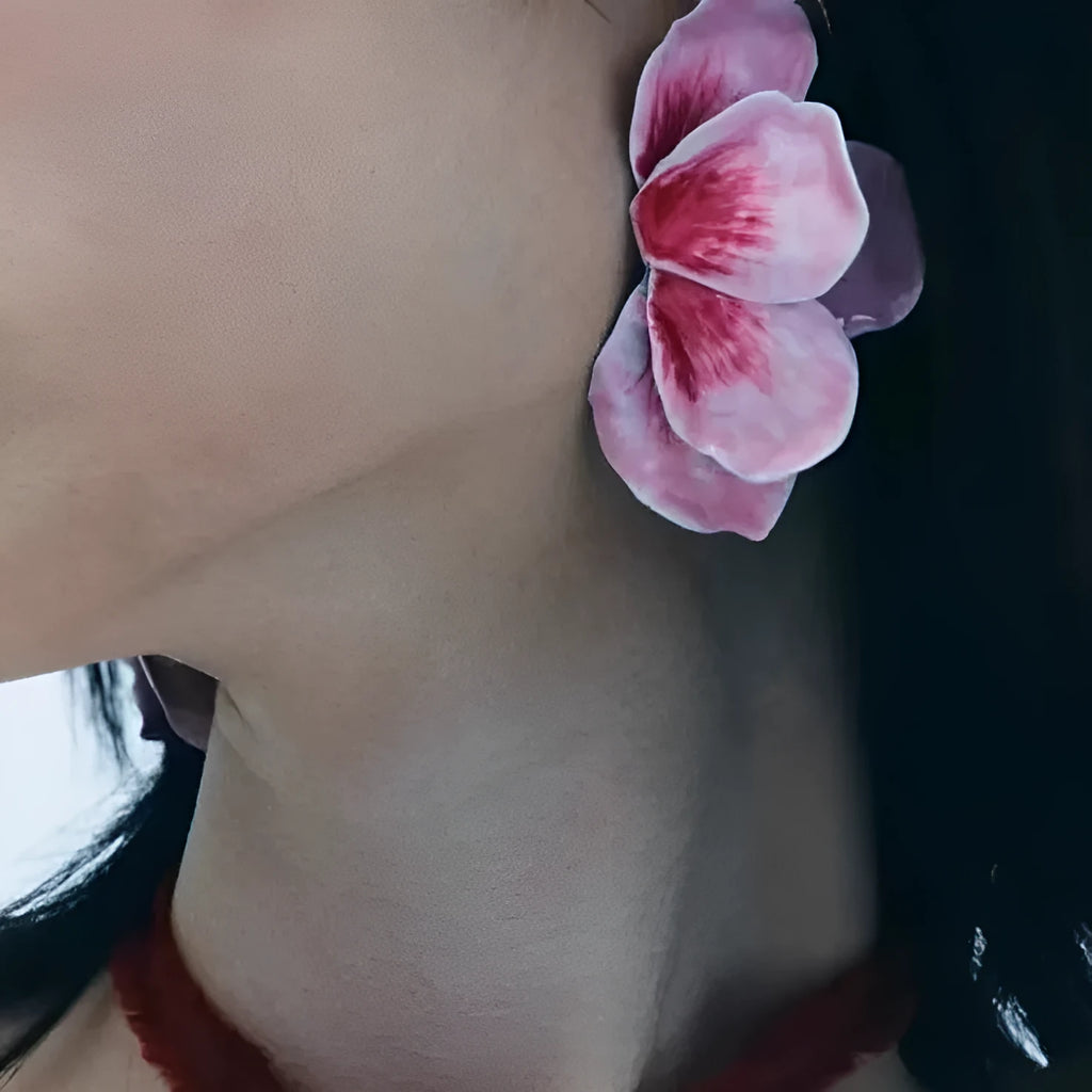 Pastoral style alloy flower stud earrings with oil-spot glaze finish in four colour variations
