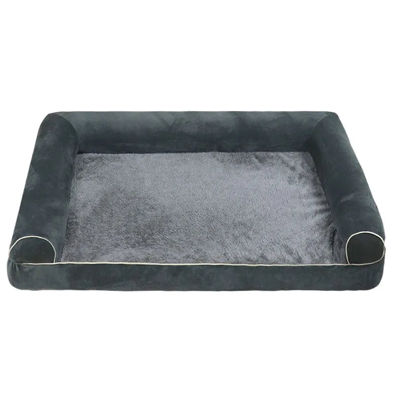 Square sponge dog bed for pets available in dark grey, light grey, khaki, blue, and beige colours.