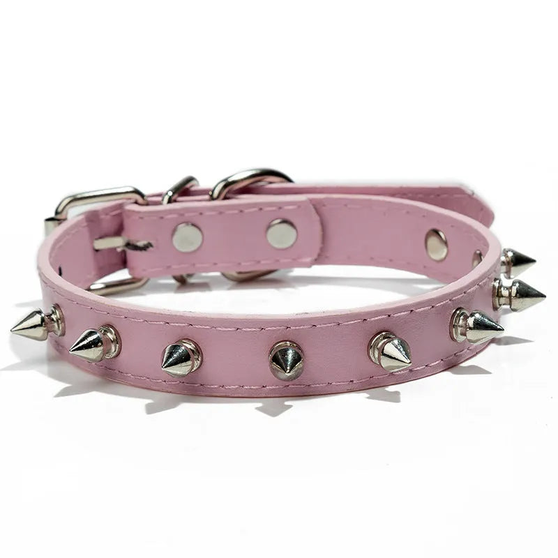 Metal-studded dog collar with thickened PU leather and alloy fastener in multiple colour options