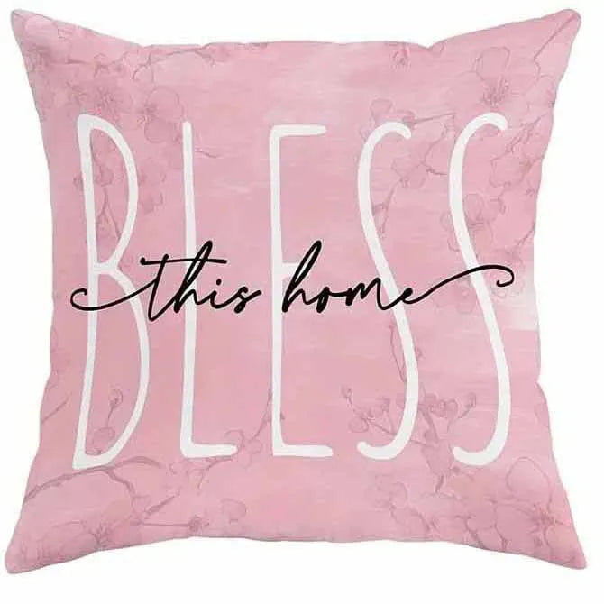 Square short velvet cushion cover with spring cherry blossom pattern, 45cm size.