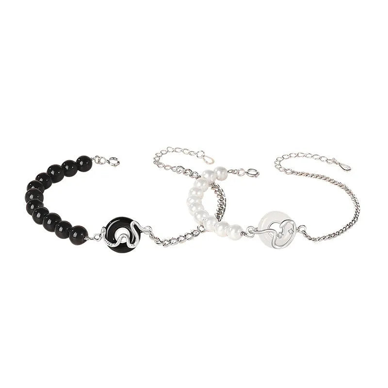 925 sterling silver New Chinese style couple bracelet with zodiac snake design and safe buckle closure