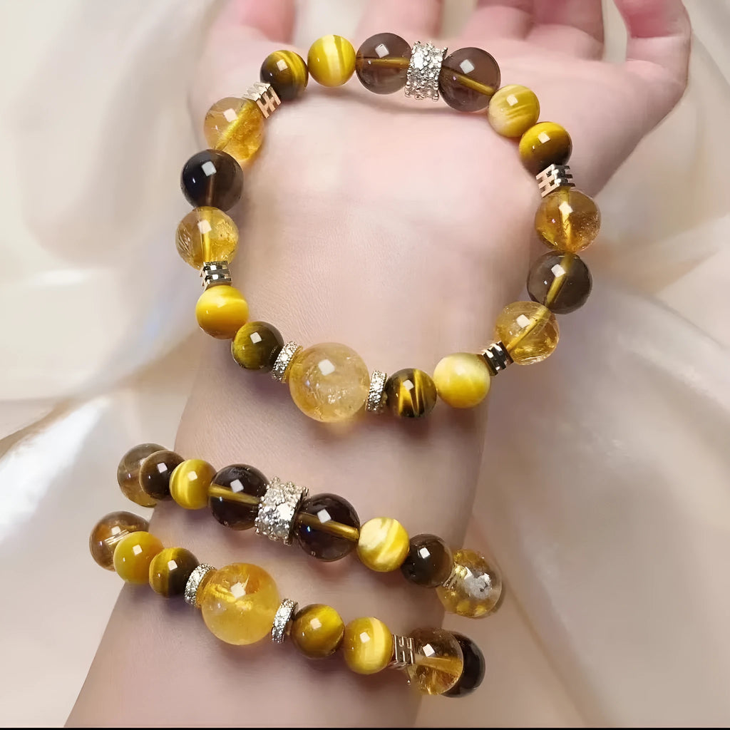 Yellow artificial crystal tower beads bracelet with 10mm size and manual stringing