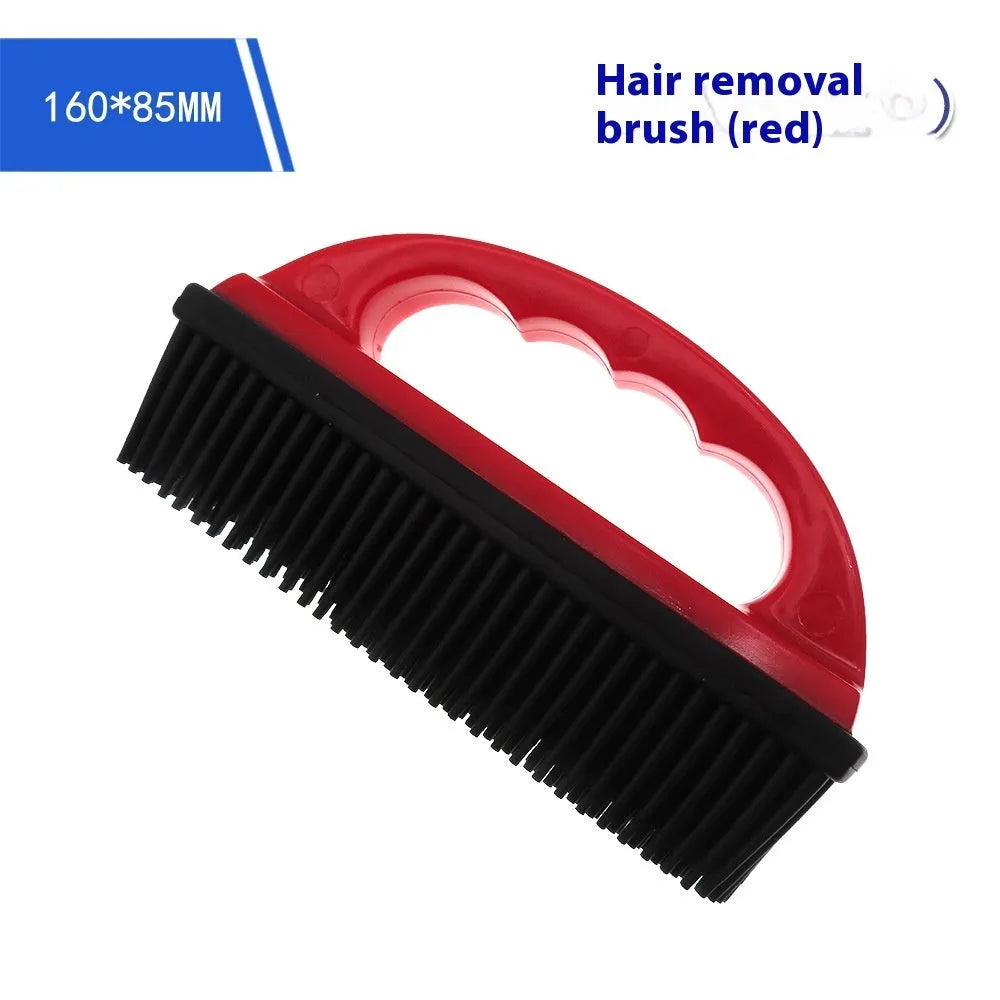 Red pet hair removal massage brush measuring 160x85mm for bath grooming and carpet cleaning