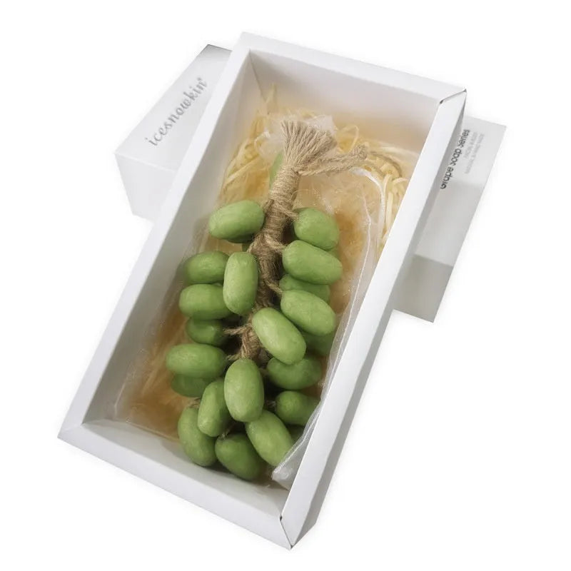 Handmade grape and litchi cleansing soap bars, 120g each, in gift box and mesh bag bulk packaging.