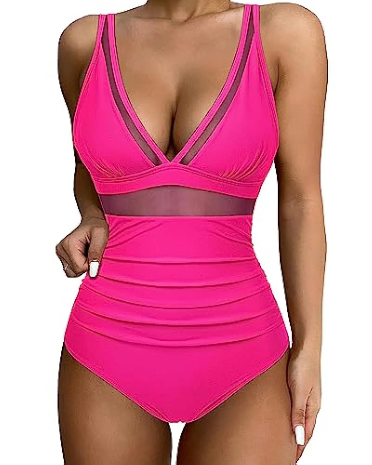 Women's high waist one-piece swimsuit in quick-drying polyester available in multiple colours and sizes