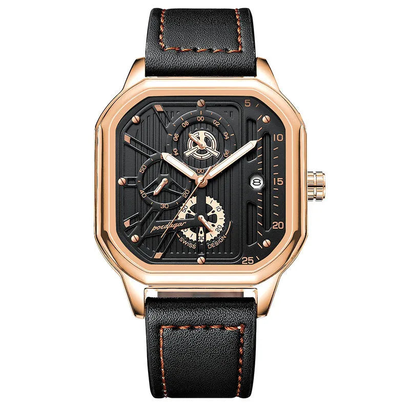 Men's black and gold quartz sports watch with belt-style strap and 8mm metal case.