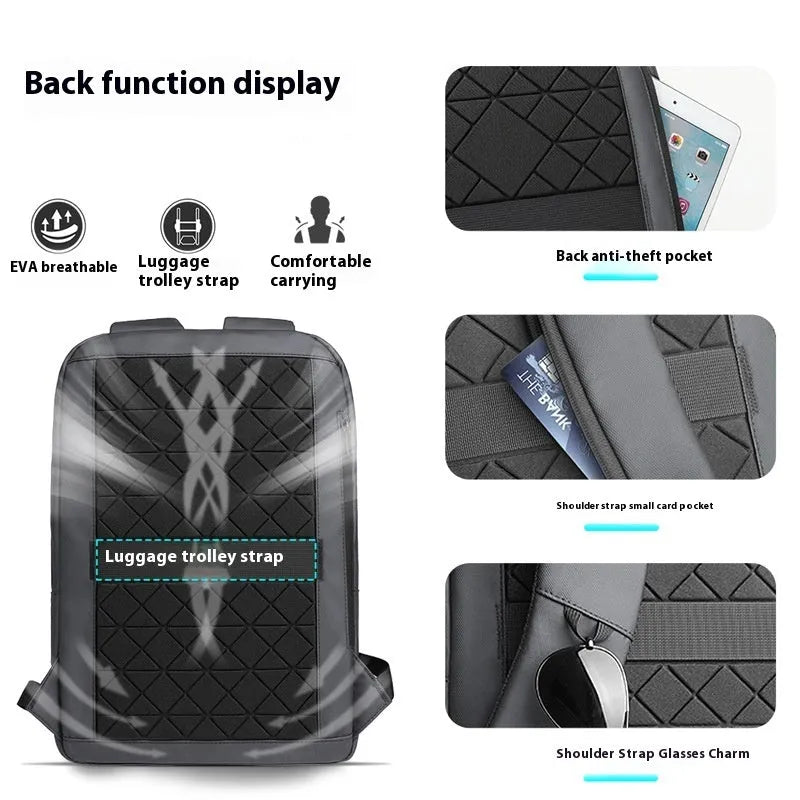 Men's lightweight Oxford cloth business backpack with slim design and visible sewing line details