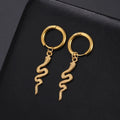 Gold plated stainless steel snake-shaped vintage clip earrings with Zodiac design