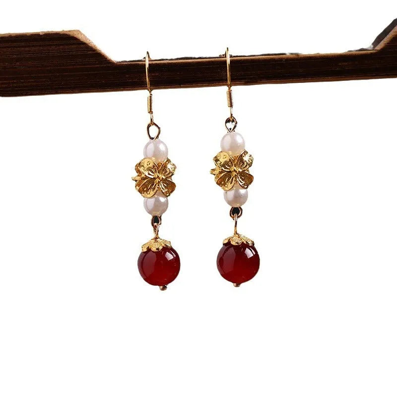 Vintage geometric alloy earrings with electroplated finish for traditional Chinese cheongsam fashion