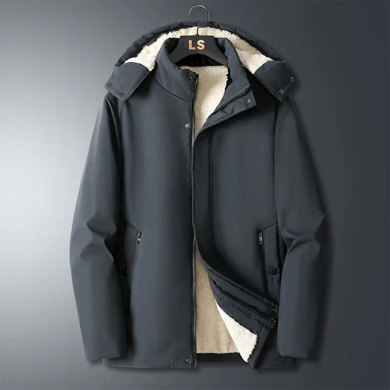 Winter men's thickened cotton cardigan in solid colour with zippered pocket, regular fit