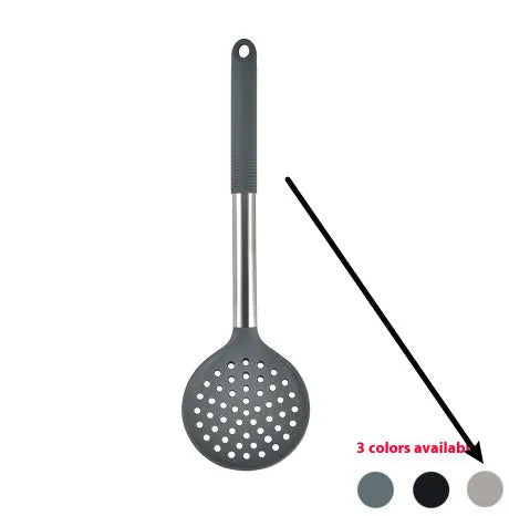 Black silicone 12-piece kitchen utensil set with rotating storage bucket including ladle, spatula, and food clip.