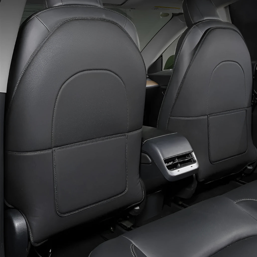 Black leather rear seat anti kick pad for car protection against scuffs and dirt marks