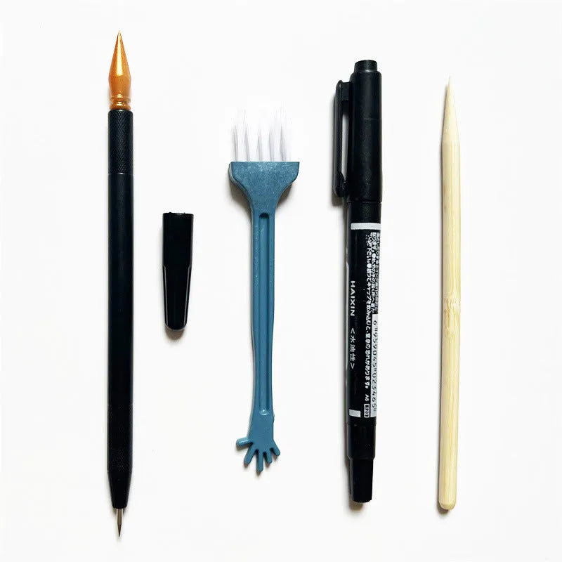 Scratching tool pen set with scraper pen, brushes, repair solution, and bamboo sticks for scratch art