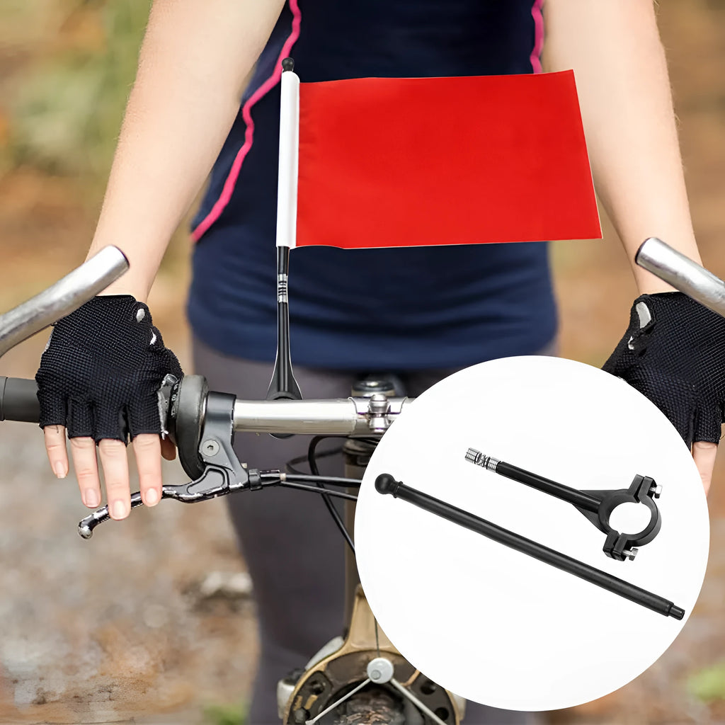 Square polyester cycling flag on plastic handlebar pole for promotional use