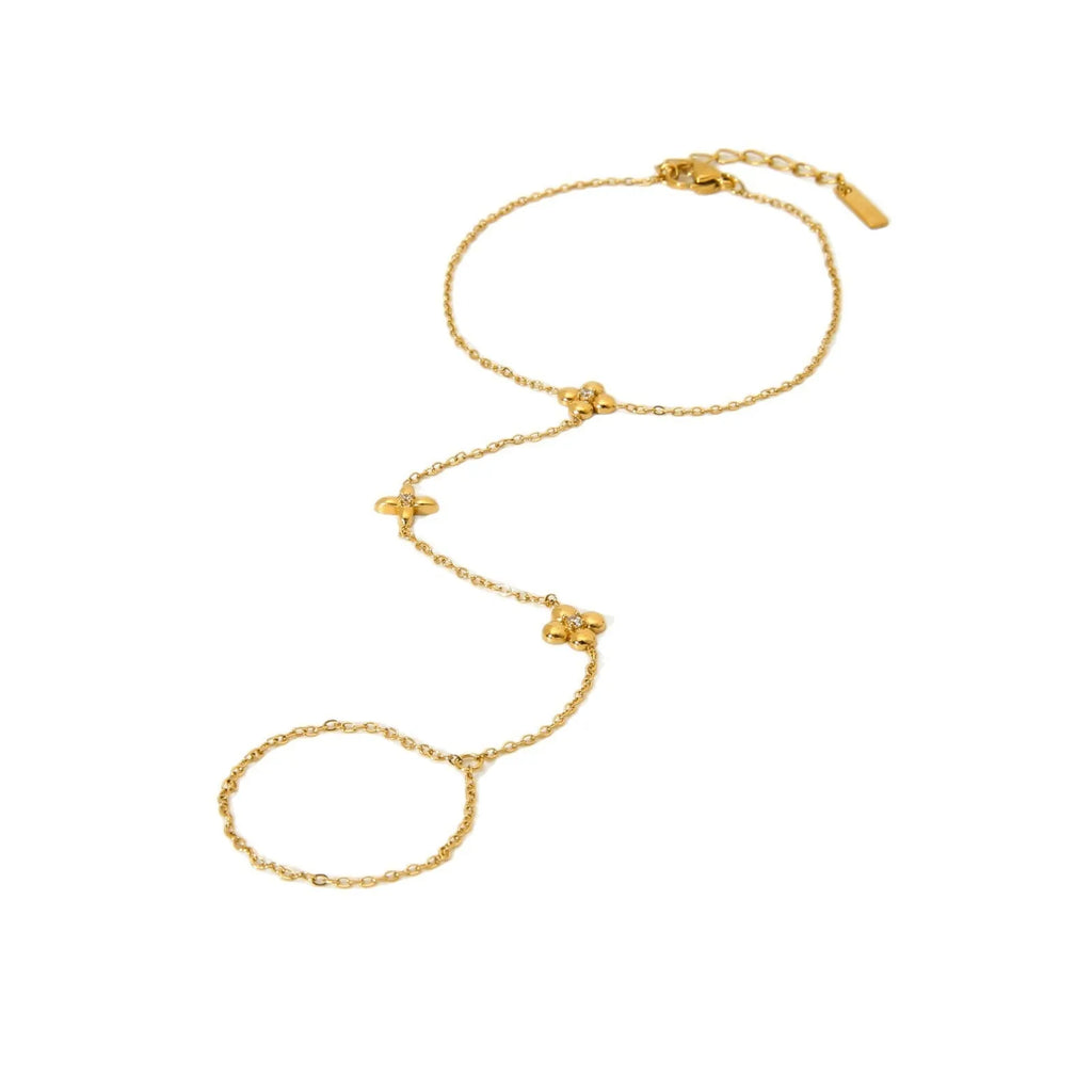Gold stainless steel bracelet with eight-pointed stars and floral geometric design for women
