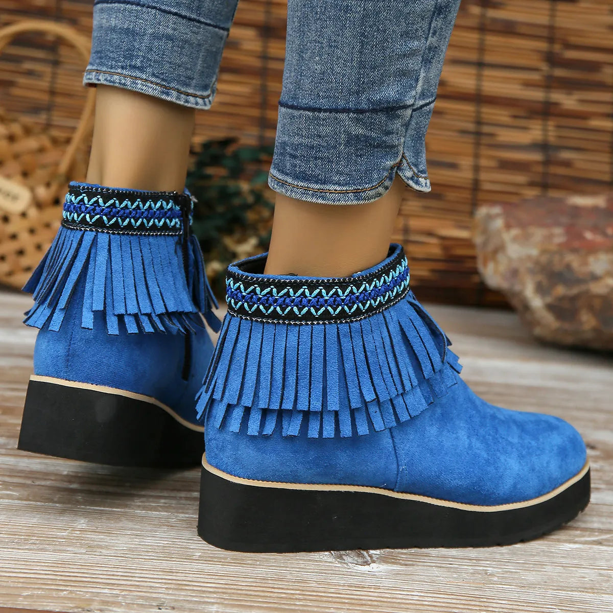 Women's suede wedge ankle boots with side zip and waterproof platform in three colour options