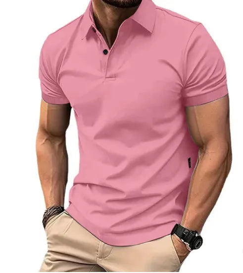 Men's slim fit short sleeve button shirt in solid colour on hanger