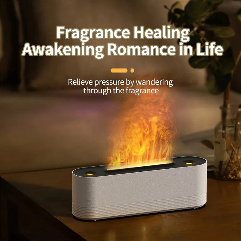 Black Flame Air ultrasonic humidifier with LED lights creating mist and flame effect illumination
