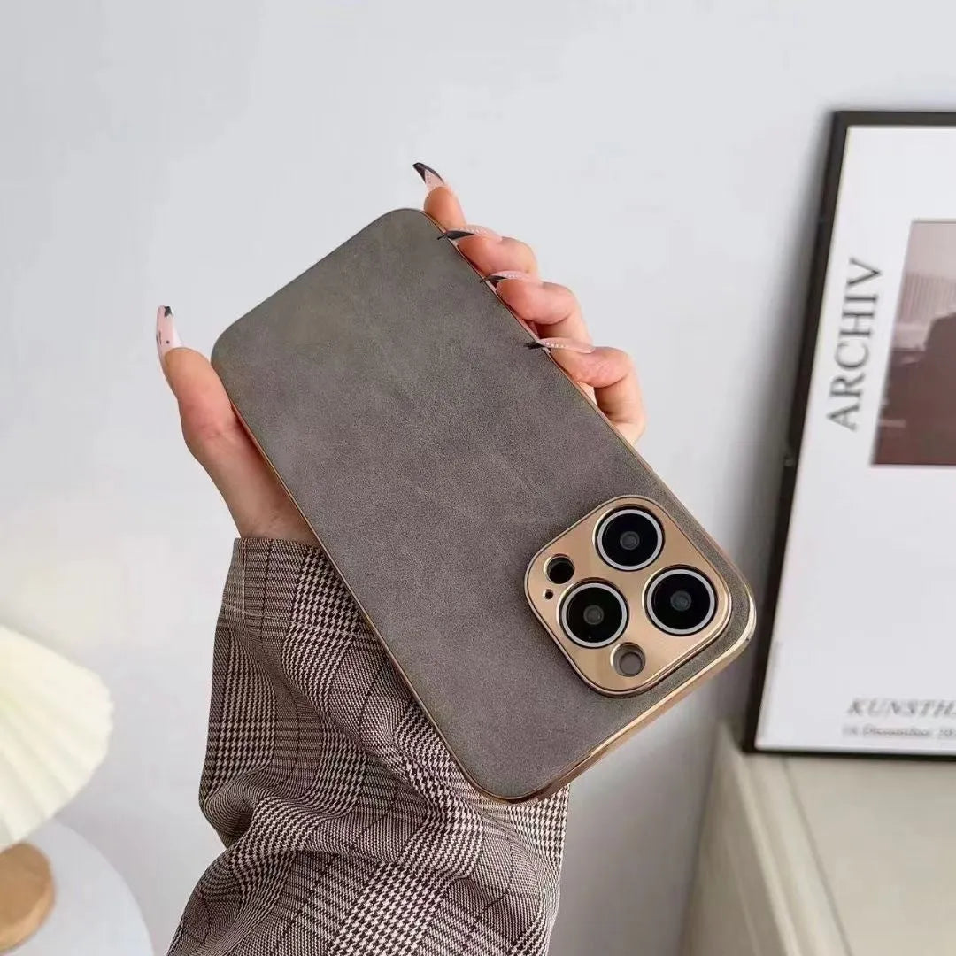 Leather texture TPU iPhone case in grey showing slim protection design for multiple models