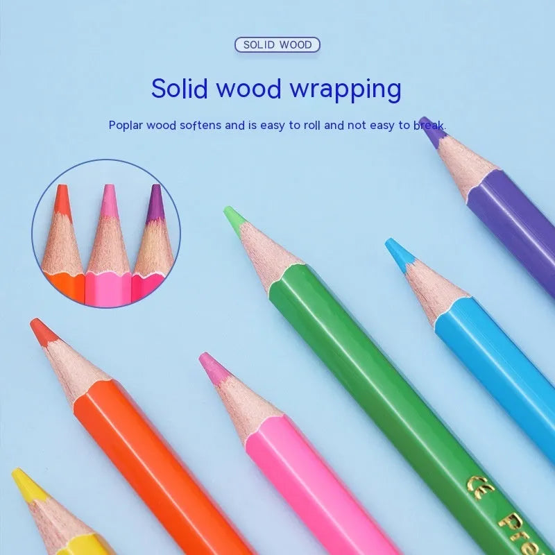Set of wooden colouring pencils with dual-tip leads, showing 12 and 24 colour set options.