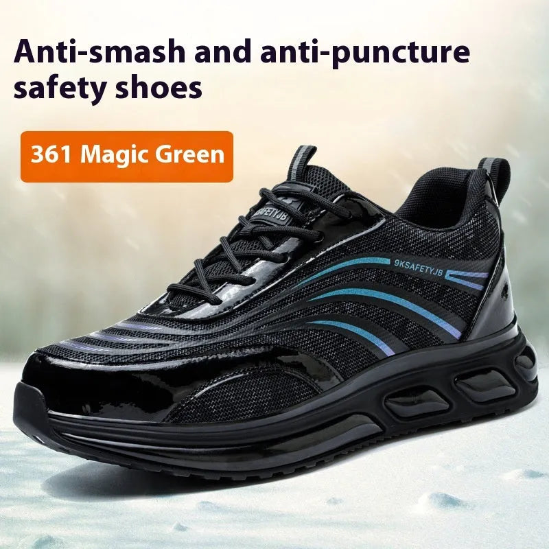 Orange and grey lightweight leather labour protection shoes with rubber soles on a white background