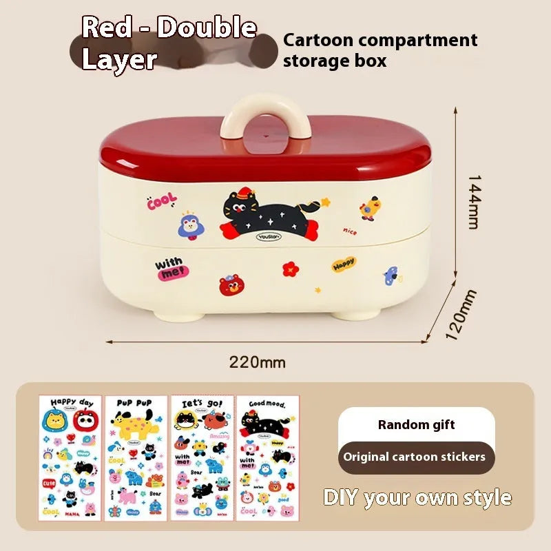 Cartoon design plastic desktop organiser with 2L capacity storage box and grid pattern for stationery organisation