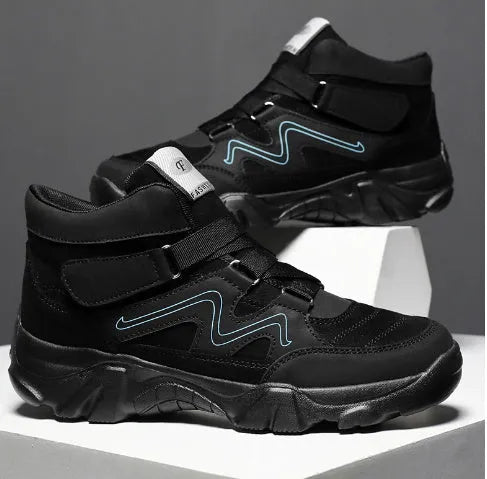 Men's classic casual trainer shoe available in black, blue, brown, and grey colour options.