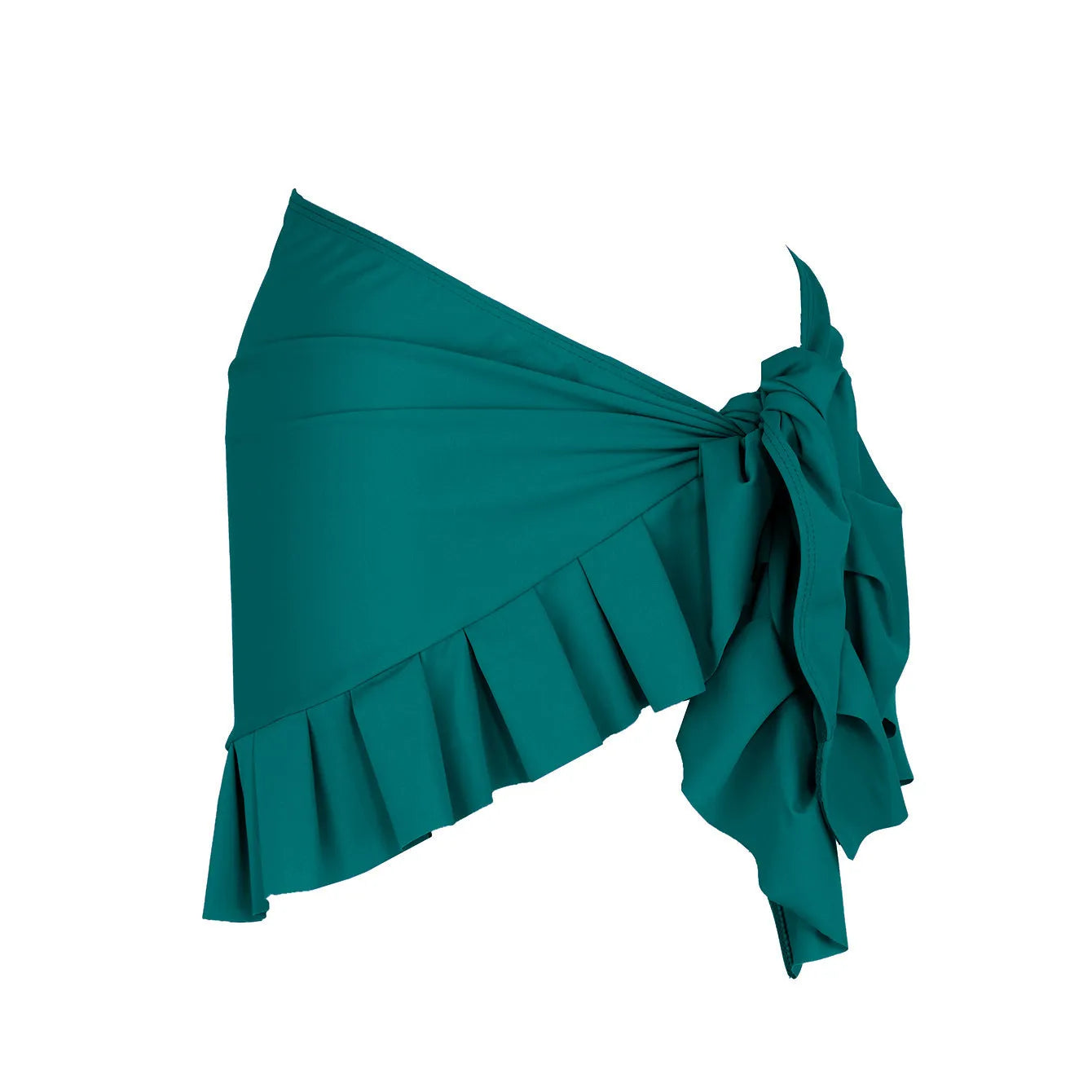 Women's solid colour single-shoulder two-piece swimsuit with high-waist bottoms on a mannequin.