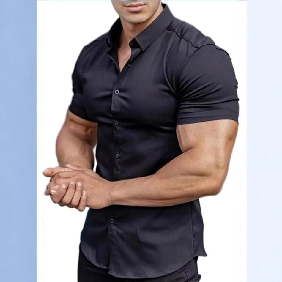 Men's short sleeve casual printed shirt with collar in a choice of colours.