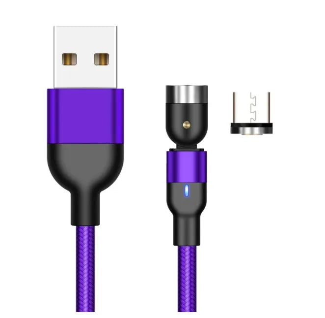 Essager black magnetic USB charging cable with rotating head and blue LED light on a white background.