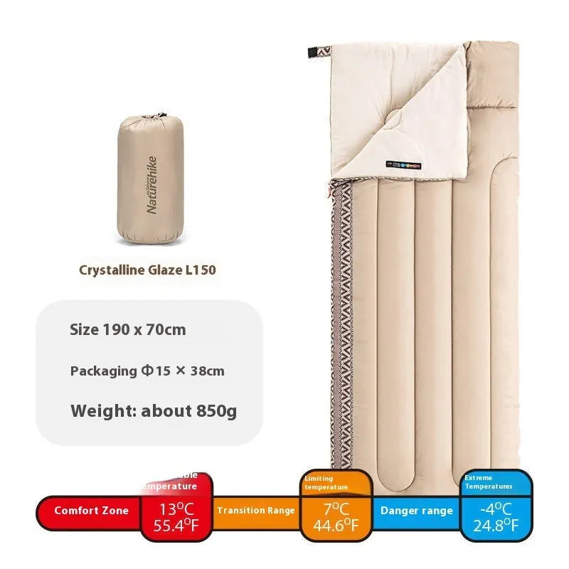 Four seasons camping sleeping bag with hollow cotton filler measuring 190x75cm
