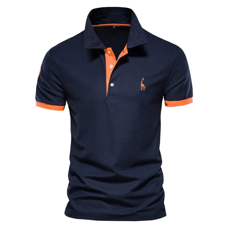 Men's short sleeve t-shirt with deer embroidery in various colours including white, red, and navy, displayed in sizes XS to 5XL.
