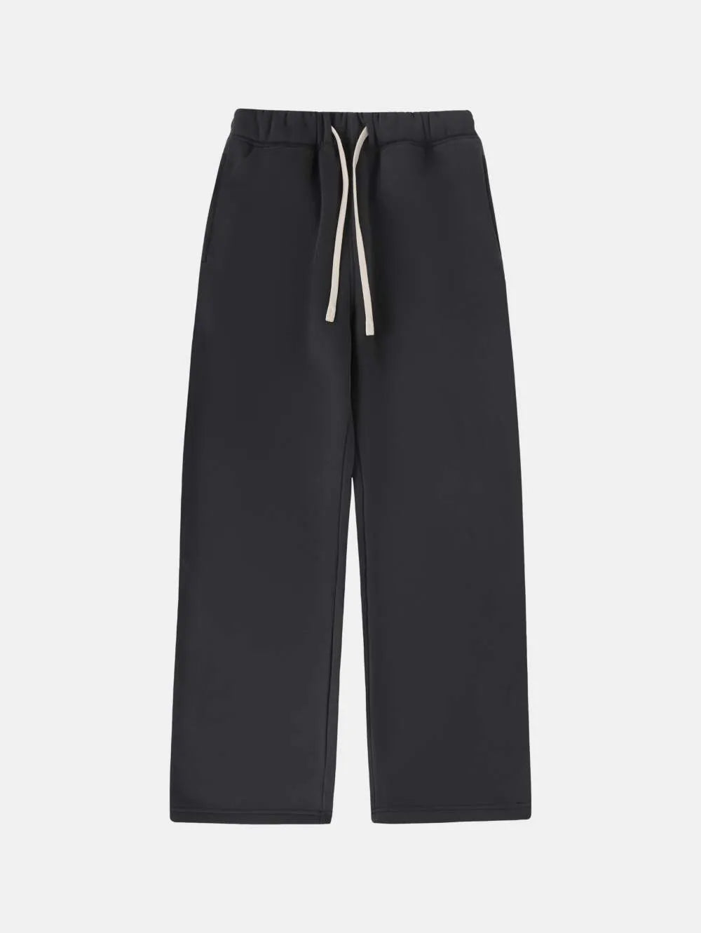 Men's black fleece-lined sweatpants with elastic drawstring waist in loose fit trousers design