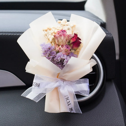 Handmade dried flower car vent perfume ornament in Champagne colour with fragrant slice