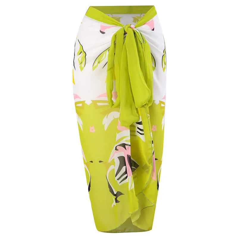 Women's one-piece swimsuit with matching printed gauze skirt set for swimming holidays