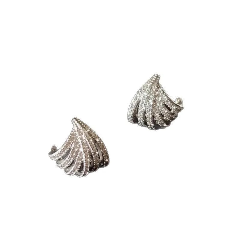 Women's geometric line design earrings with platinum electroplated finish on zircon material