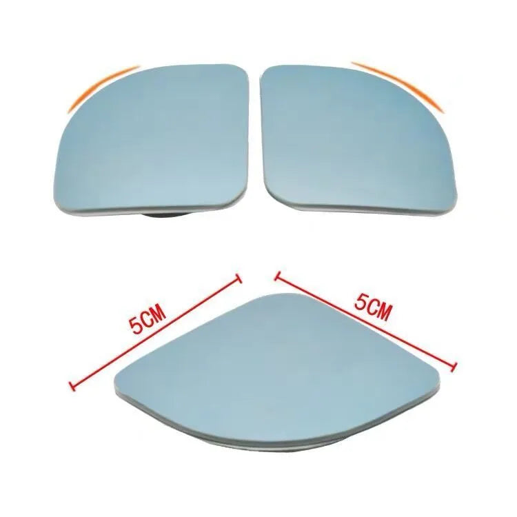 White glass car blind spot mirror with 360-degree adjustable mount and fan shape