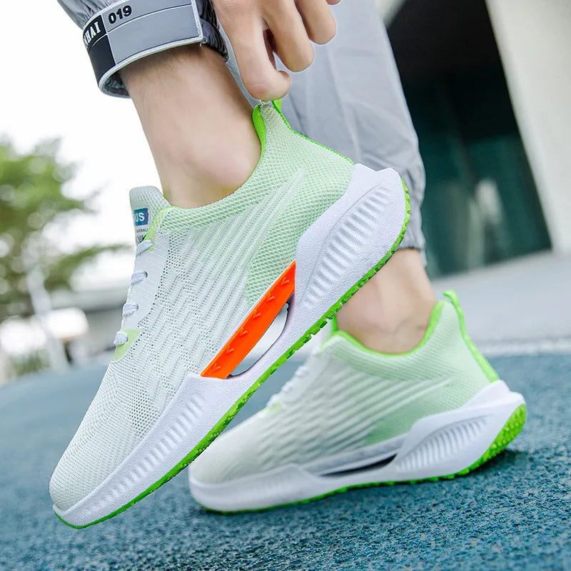 Men's blue casual mesh sports shoes with round toe and injection-moulded soles
