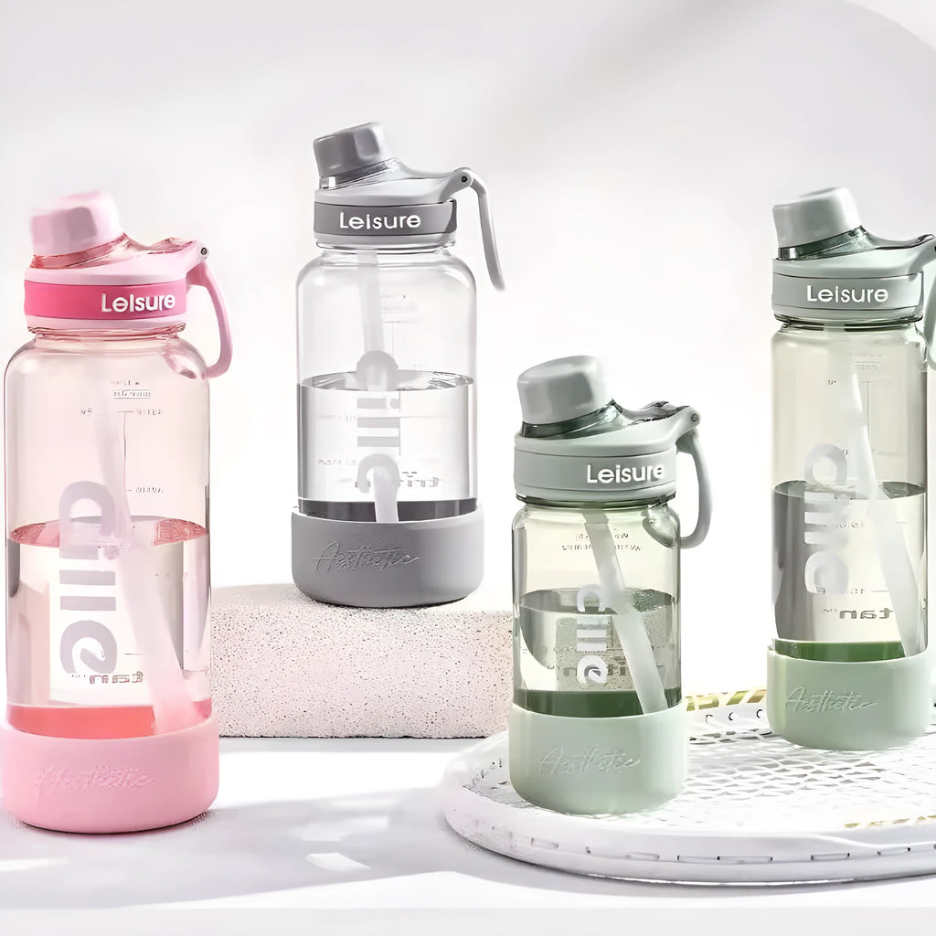 Plastic straw heat-resistant cup in grey, green, or pink with 520ml, 780ml, or 1000ml capacity options
