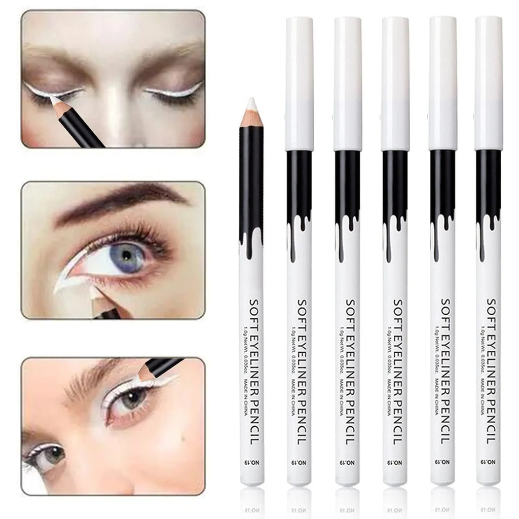 12-piece white and black eyeliner pencil set with sharpener for versatile makeup application