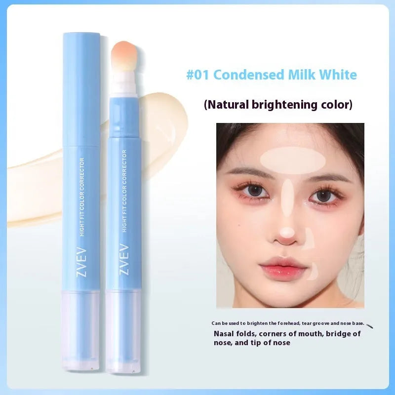 Concealer pen with sponge brush head applicator and cream in three shade options.