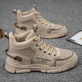 Men's lace-up Martin boots platform canvas shoes black colour low wedge heel suede finish