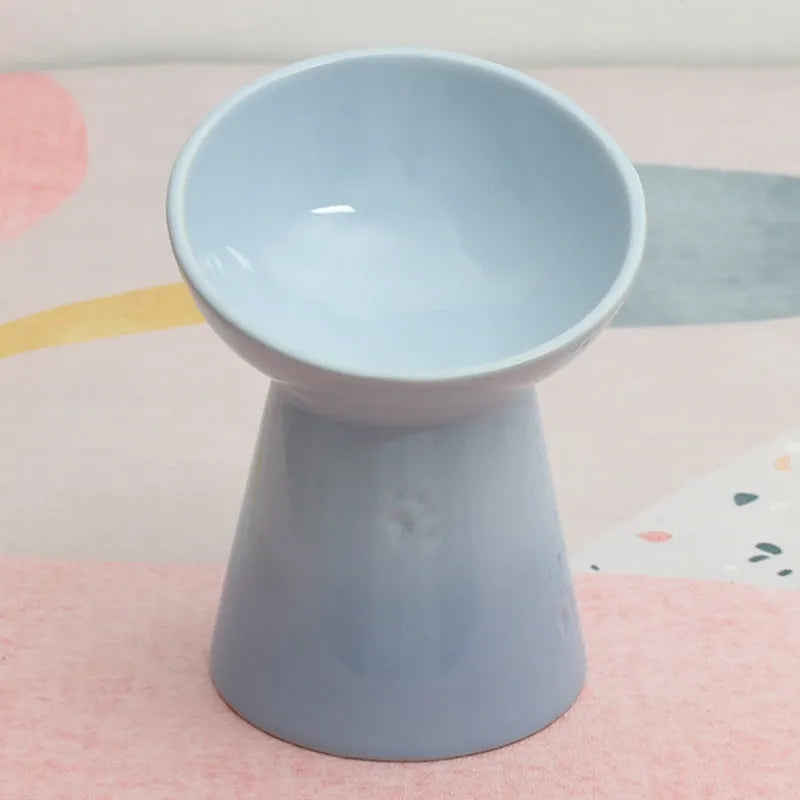 Ceramic pet bowl with raised base and various rim shape options
