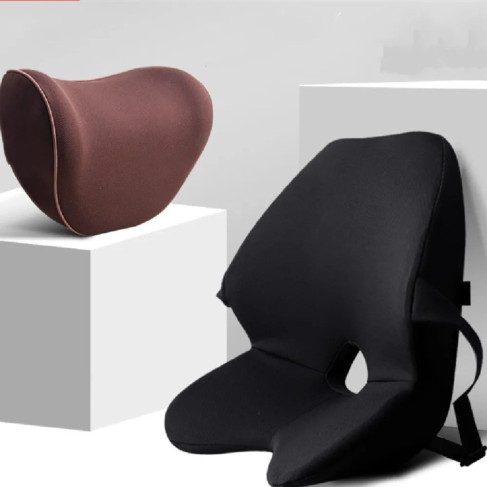 Car waist pad memory foam lumbar support cushion in beige colour with optional headrest attachment