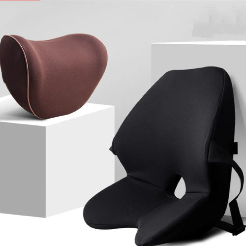 Car waist pad memory foam lumbar support cushion in beige colour with optional headrest attachment